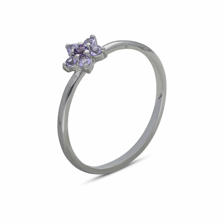 טבעת סדרת פרחים משובצת אבני קריסטל בצבעי סגול