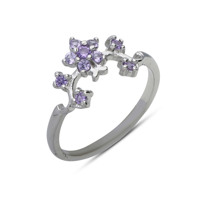 טבעת סדרת פרחים משובצת אבני קריסטל בצבעי סגול