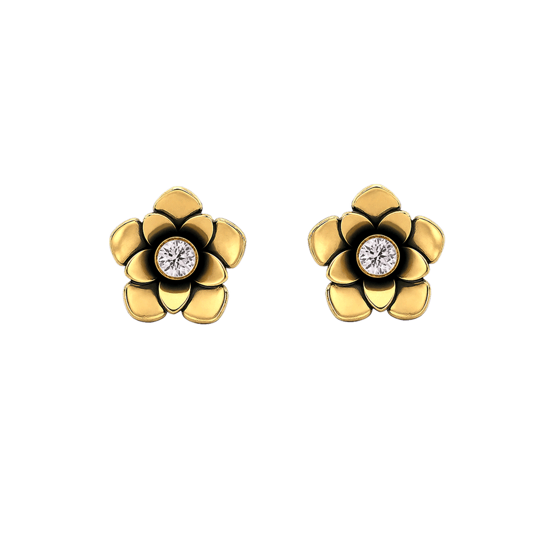 23K Gold Plated Flower Stud Earrings with Clear Multicolor Swarovski Crystals - Bloom