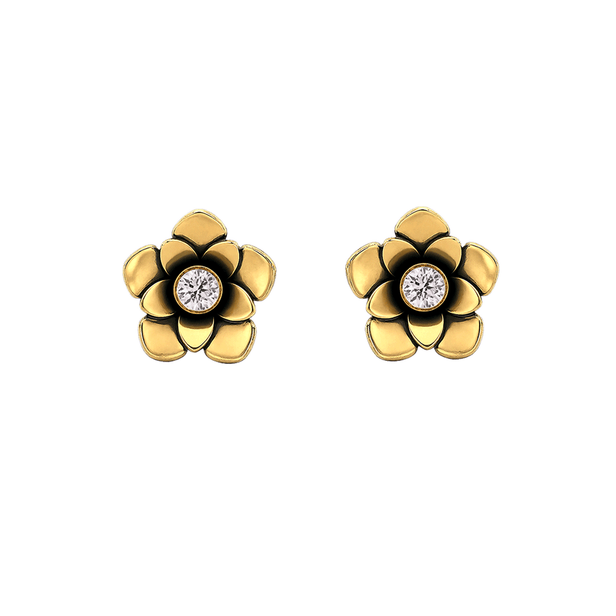 23K Gold Plated Flower Stud Earrings with Clear Multicolor Swarovski Crystals - Bloom