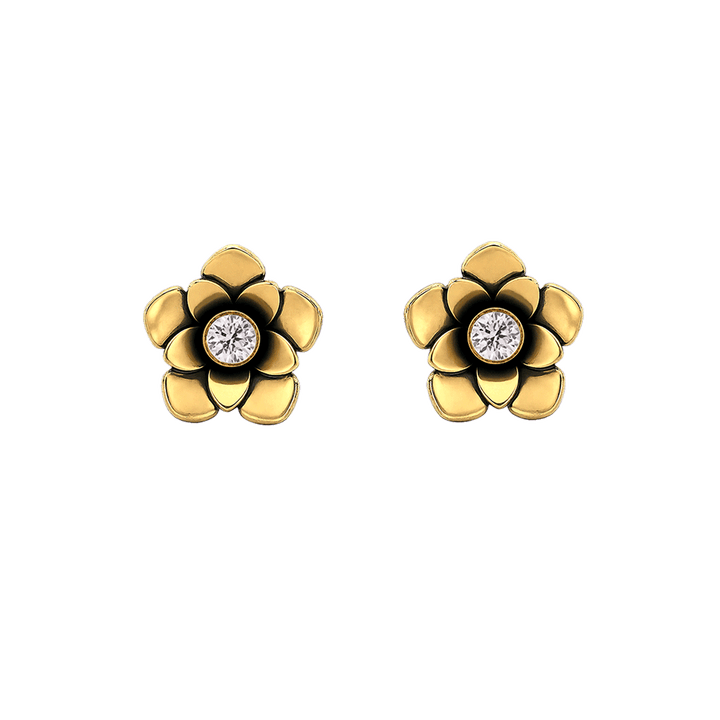 23K Gold Plated Flower Stud Earrings with Clear Multicolor Swarovski Crystals - Bloom