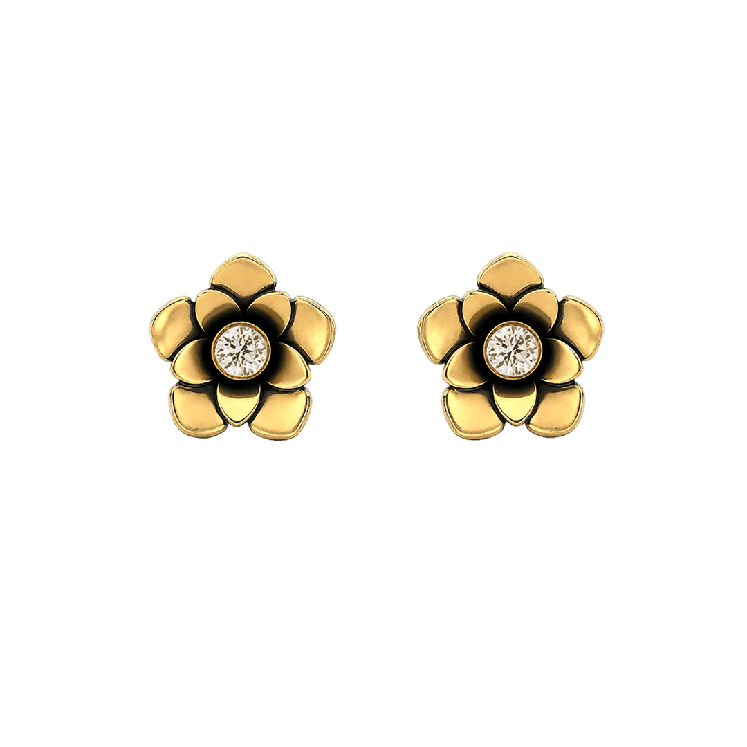 23K Gold Plated Flower Stud Earrings with Clear Swarovski Crystals - Bloom
