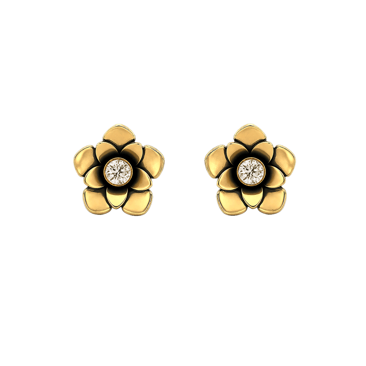 23K Gold Plated Flower Stud Earrings with Clear Swarovski Crystals - Bloom