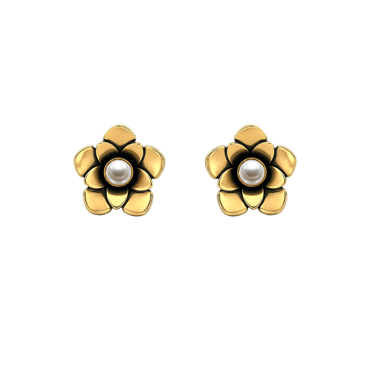 23K Gold Plated Flower Stud Earrings with Pearl - Bloom