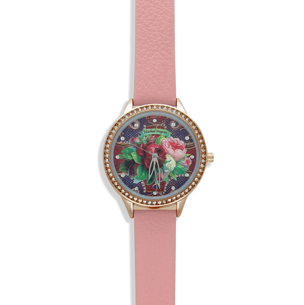 Luxury watch with rose gold plated and pink strap