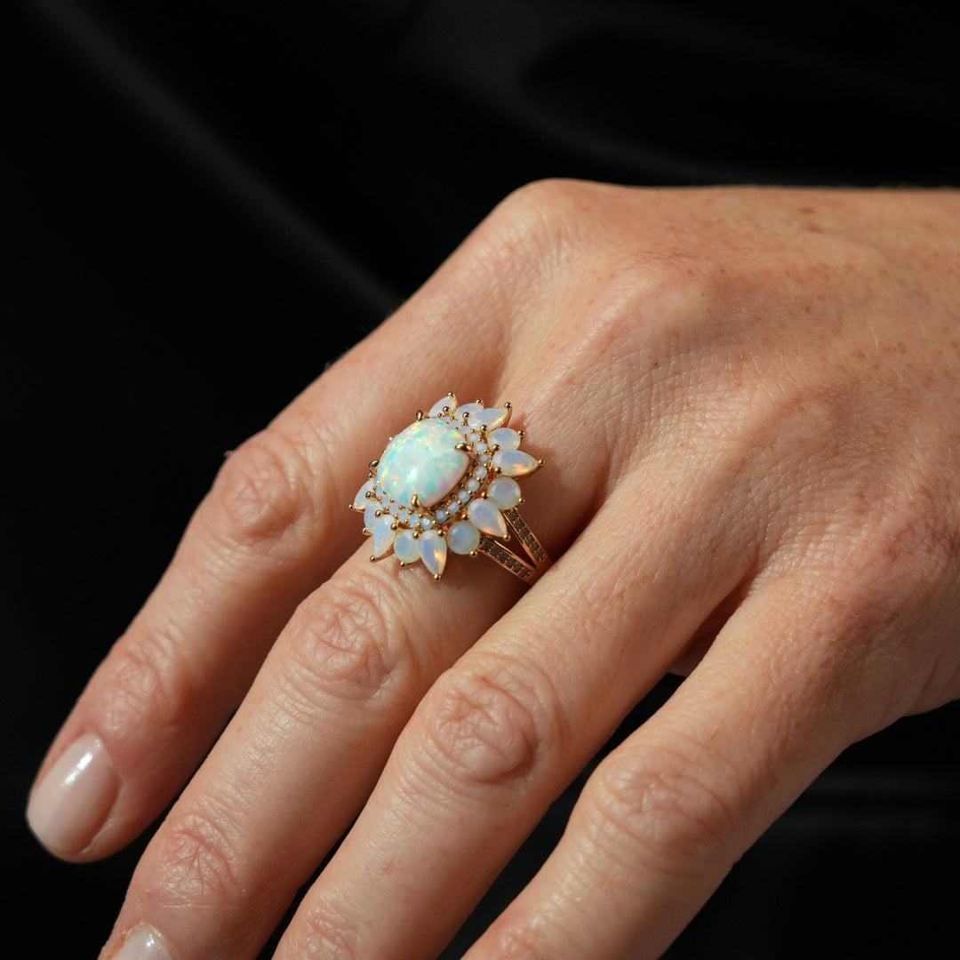 18K Gold Plated Ring with Synthetic Opal - Treasure - 4