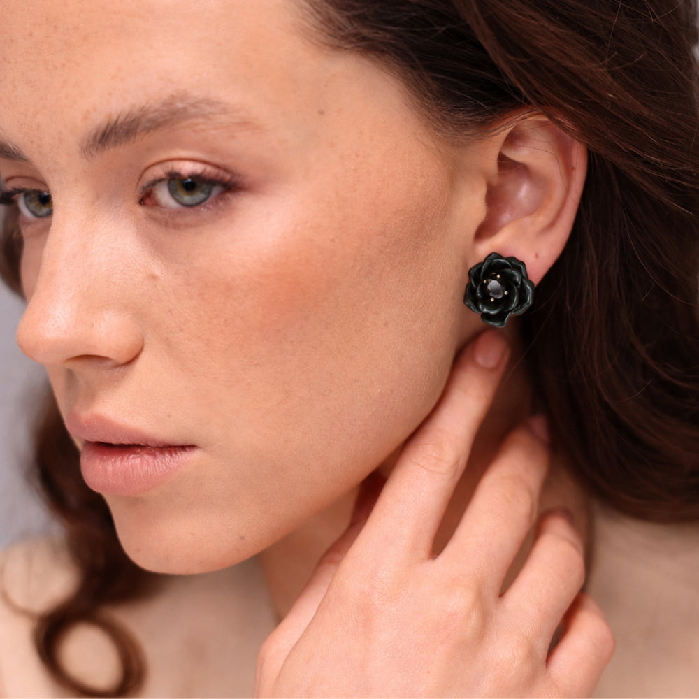 Gold Plated Earring with Nano Spinel & Enamel Finish - Monarchy - 2