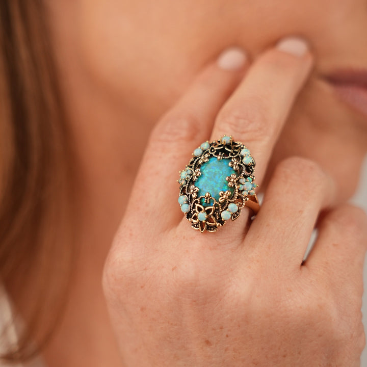 18K Gold Plated Ring with Synthetic Opal L - Heritage - 2