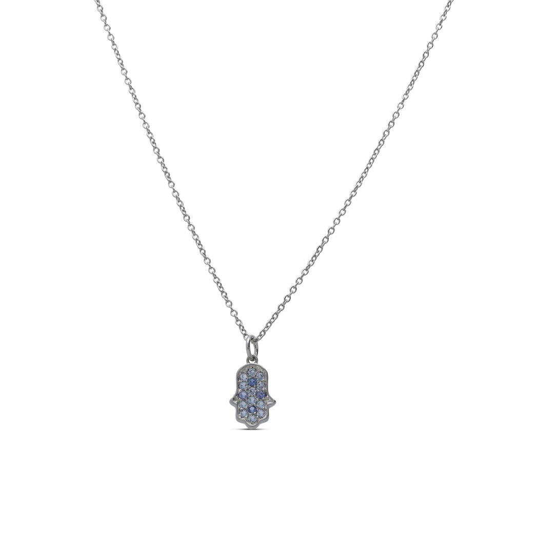 Hamsa pendant necklace set with blue crystal stones