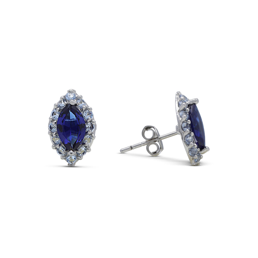 Stud earrings marquise-shaped eyes studded with blue crystal stones