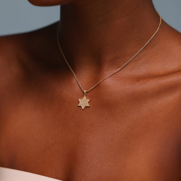 18K Gold Plated Star of David Necklace with Zirconia Stones - 2