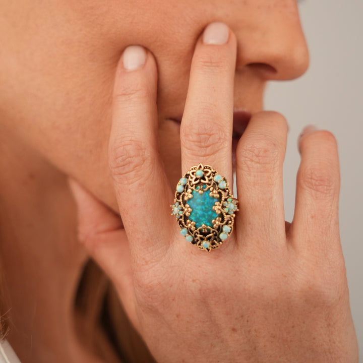 18K Gold Plated Ring with Synthetic Opal L - Heritage - 4