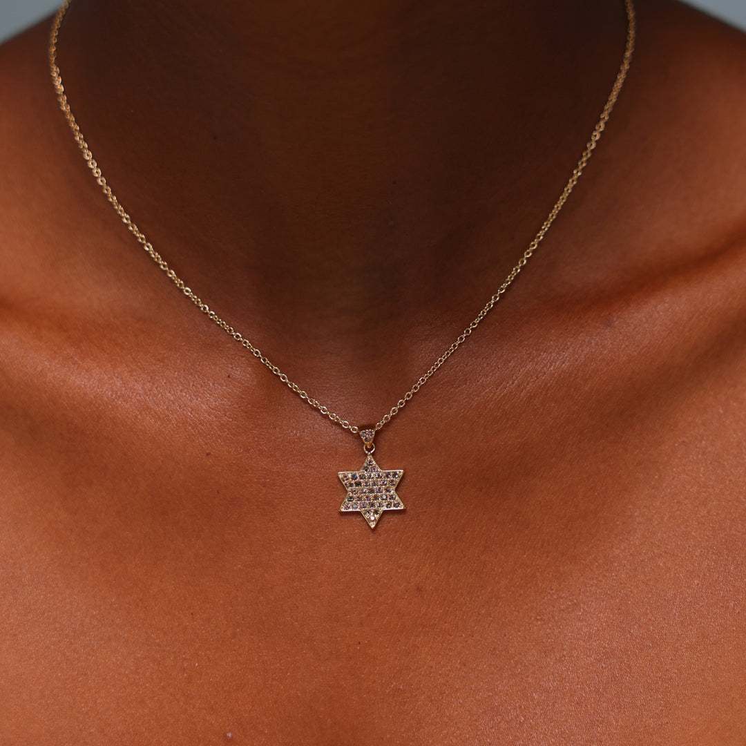 18K Gold Plated Star of David Necklace with Vitrail Medium Stones - 4