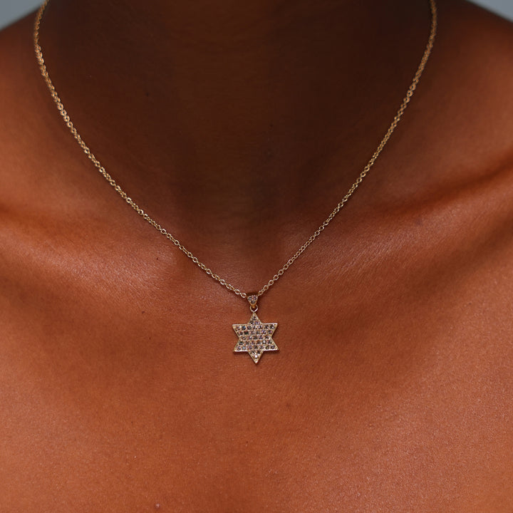 18K Gold Plated Star of David Necklace with Vitrail Medium Stones - 4