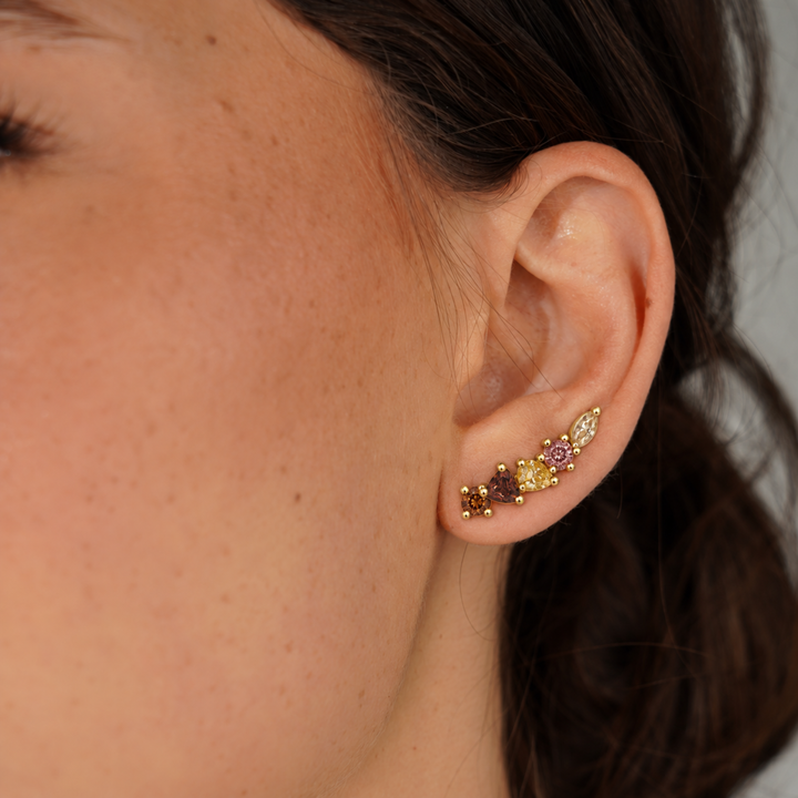 18K Gold Plated Climber Earrings with Multicolor Zirconia - Botanic - 3