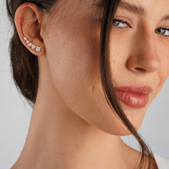 18K Gold Plated Climber Earrings with Zirconia - Botanic - 3