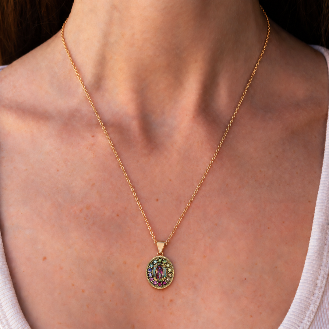 18K Gold Plated Necklace with Multicolor Zirconia - Nobel - 3