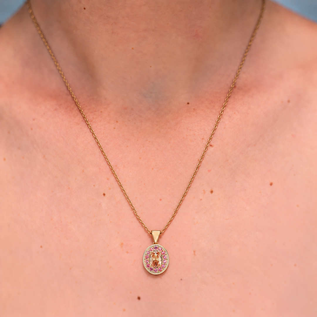 18K Gold Plated Necklace with Champagne Zirconia - Nobel - 3