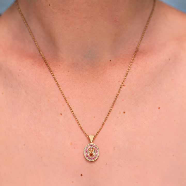 18K Gold Plated Necklace with Champagne Zirconia - Nobel - 3