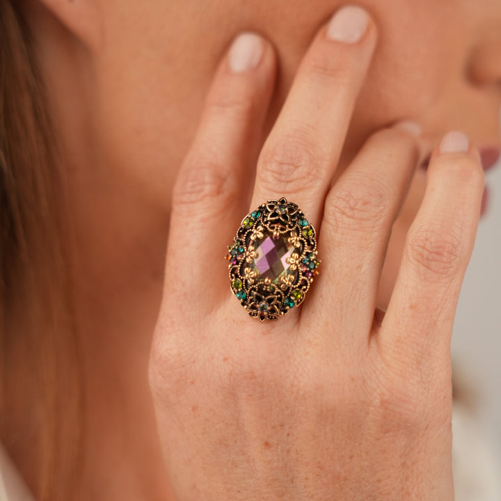 18K Gold Plated Ring with Colorful Zirconia L - Heritage - 2