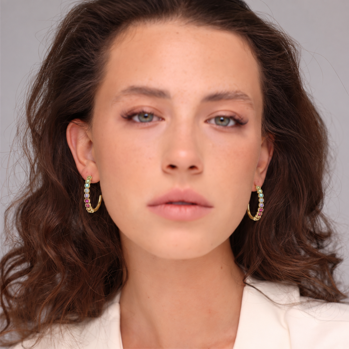 18K Gold Plated Hoop Earrings with Multicolor Swarovski Crystals - Botanic - 3