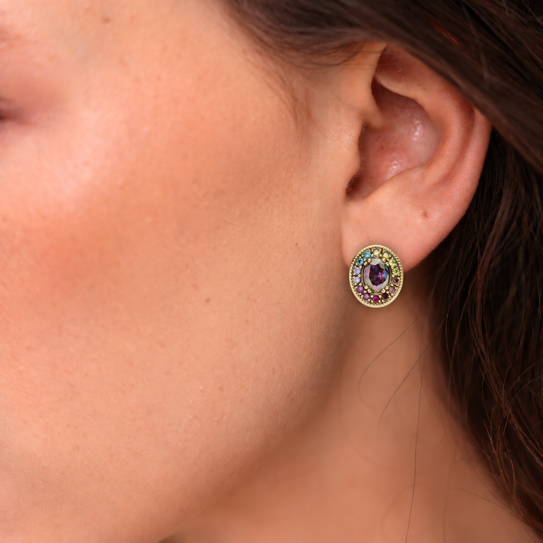 18K Gold Plated Earrings with Multicolor Zirconia - Nobel - 3