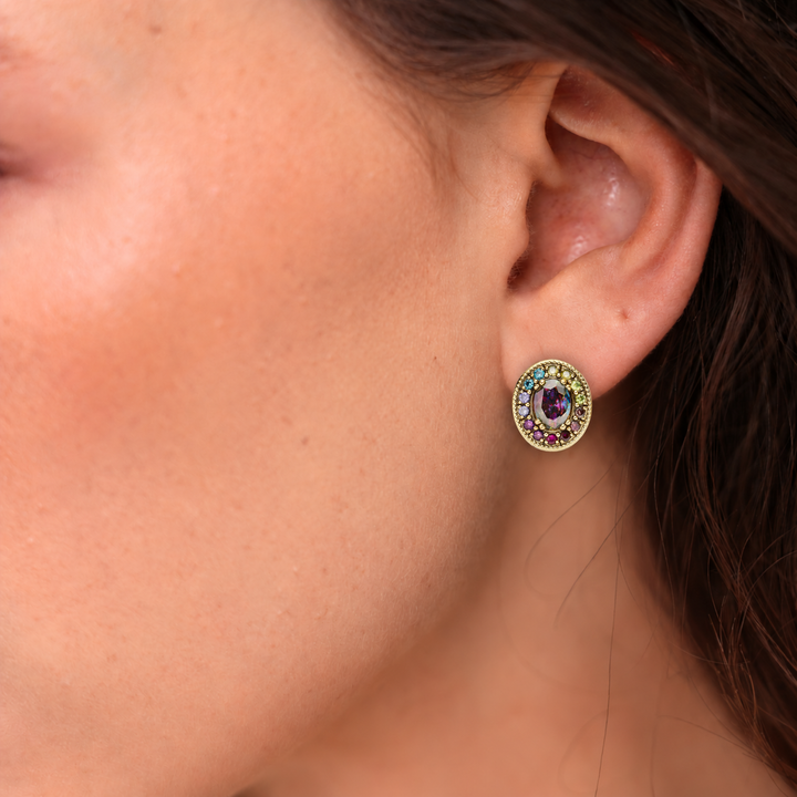 18K Gold Plated Earrings with Multicolor Zirconia - Nobel - 3