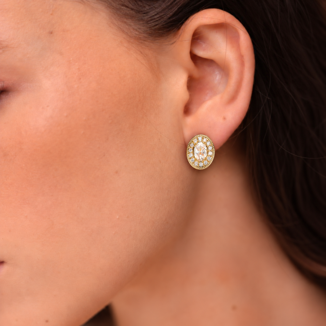 18K Gold Plated Earrings with Clear Zirconia - Nobel - 3