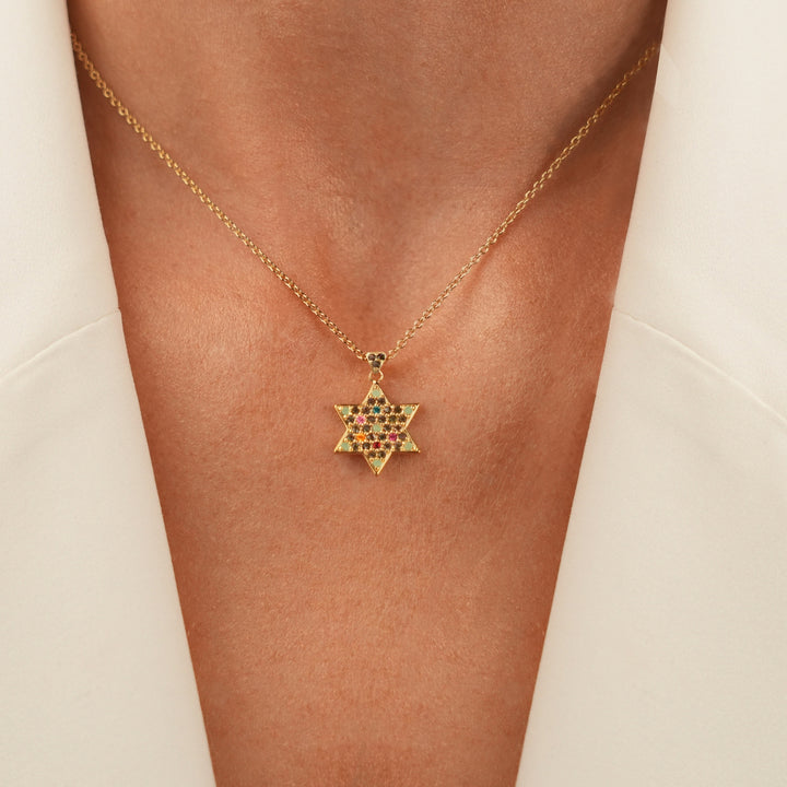 18k plated Star of David necklace with zirconia stones
