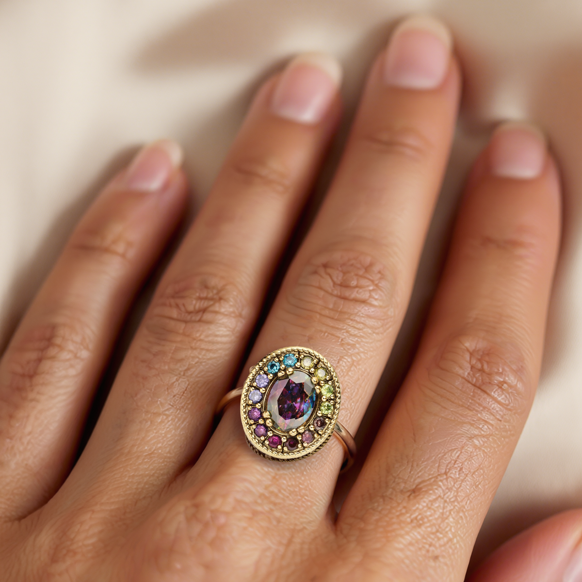 18K Gold Plated Ring with Multicolor Crystal - Nobel - 2