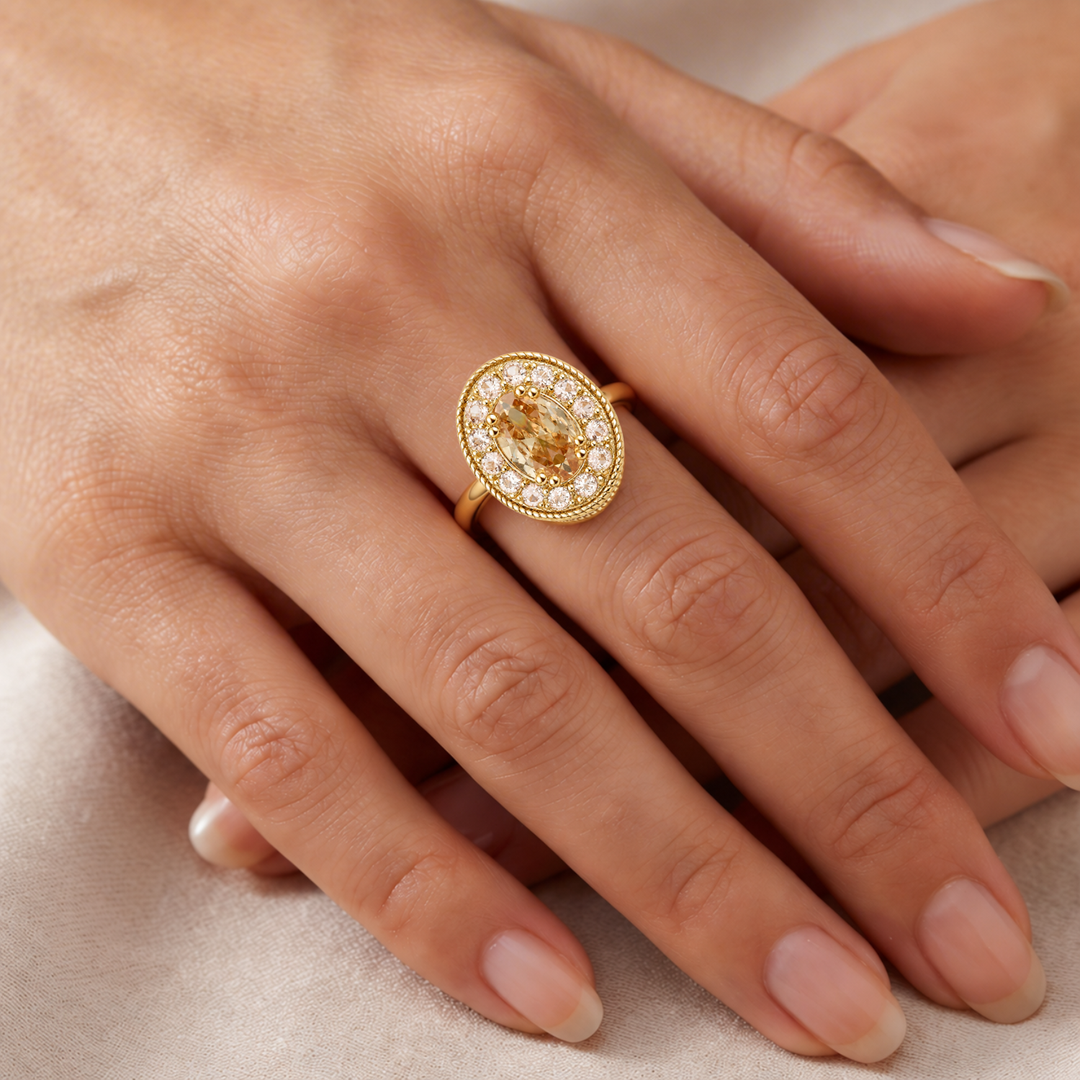 18K Gold Plated Ring with Champagne Crystal - Nobel - 2