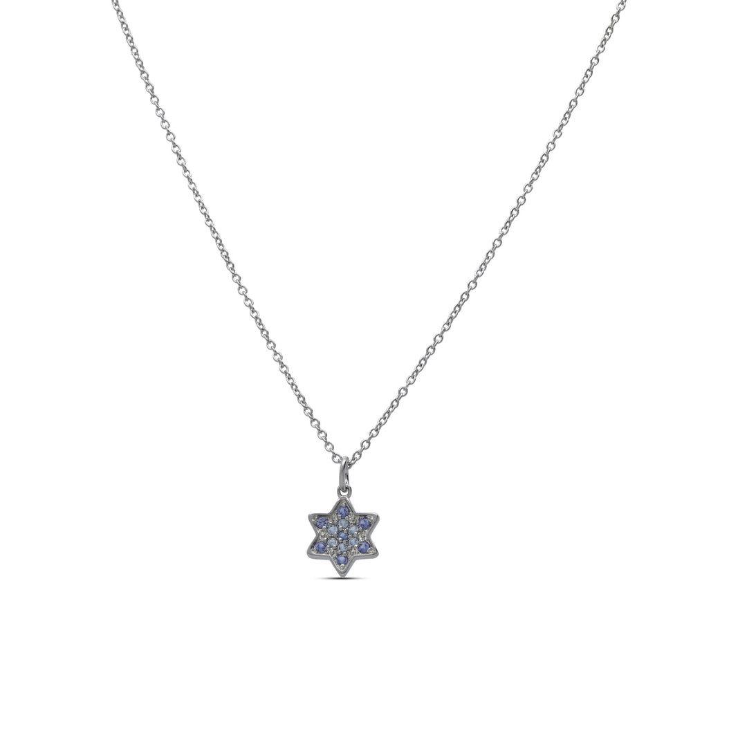 Star of David pendant necklace set with blue crystal stones