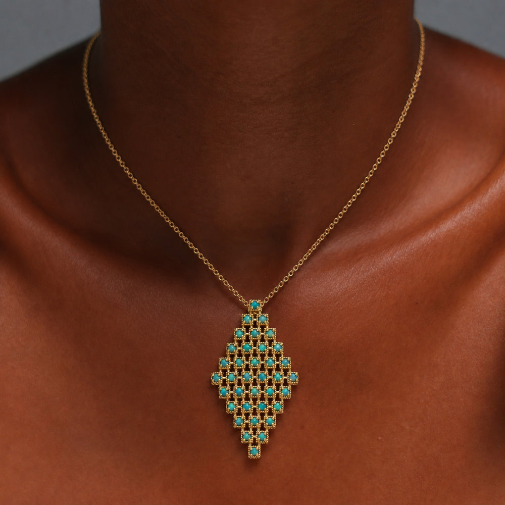 18K Vintage Gold Plated Necklace with Synthetic Opal Pendant - Volver - 2