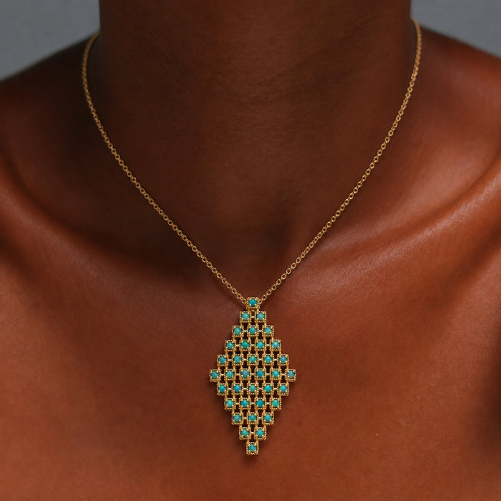 18K Vintage Gold Plated Necklace with Synthetic Opal Pendant - Volver - 2