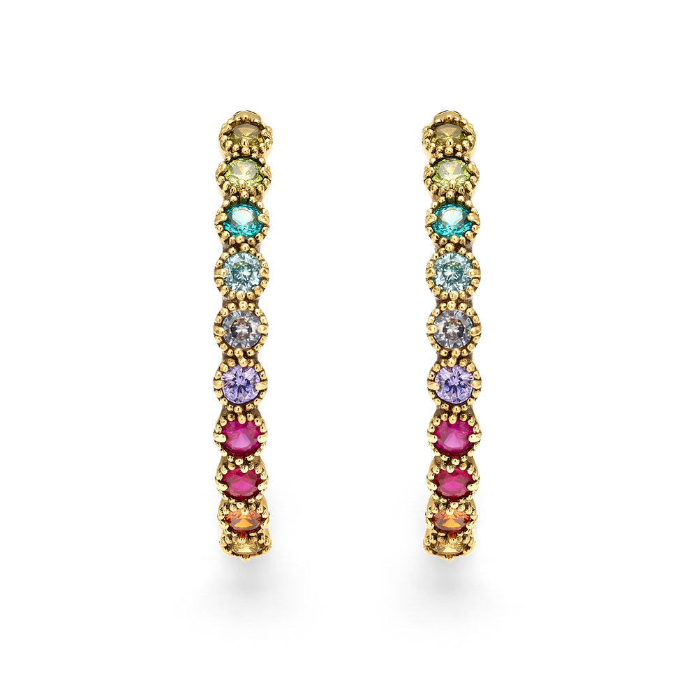 18K Gold Plated Hoop Earrings with Multicolor Swarovski Crystals - Botanic - 2