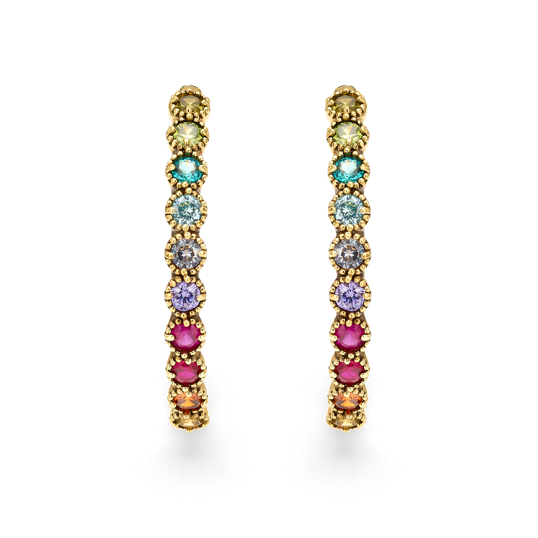 18K Gold Plated Hoop Earrings with Multicolor Swarovski Crystals - Botanic - 2