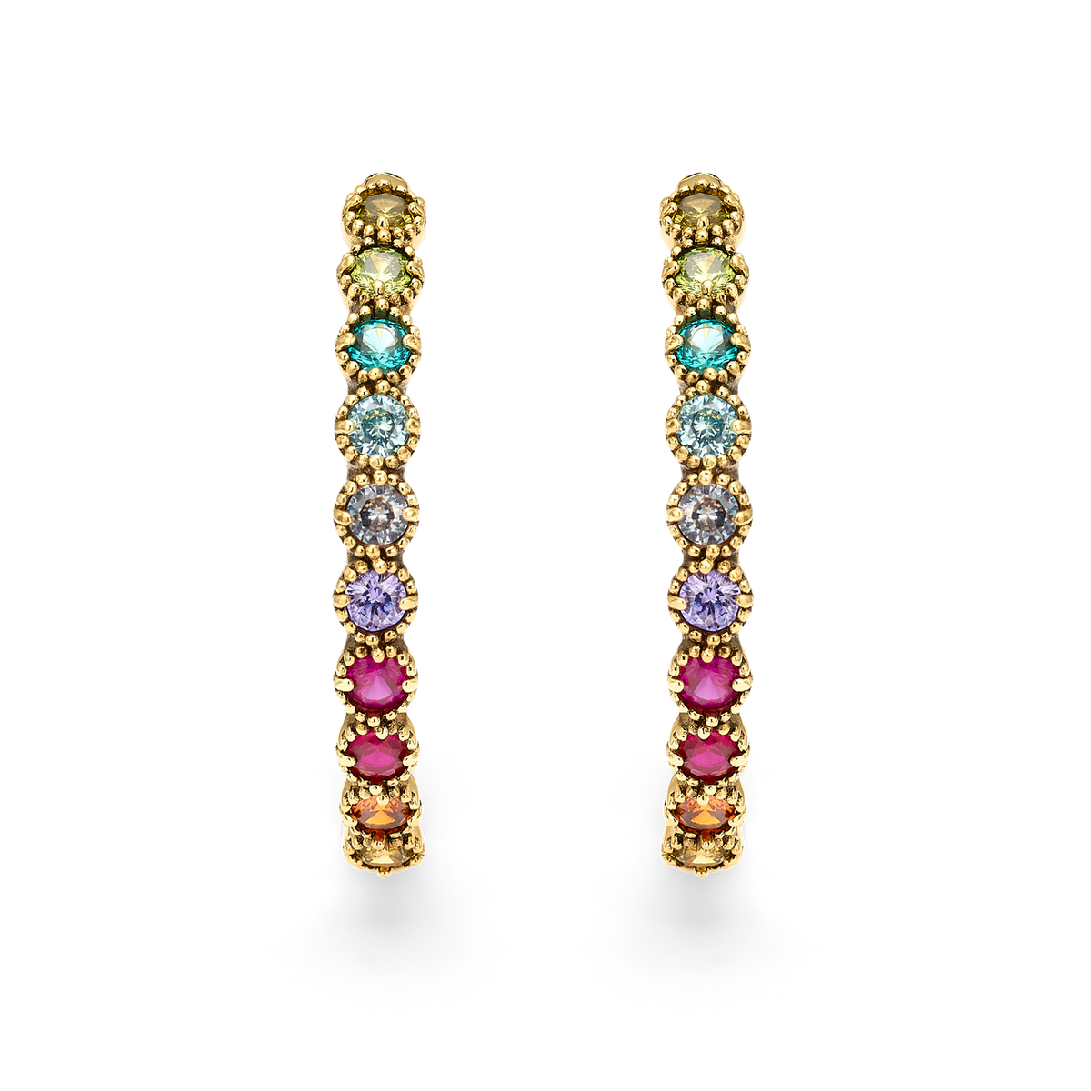 18K Gold Plated Hoop Earrings with Multicolor Swarovski Crystals - Botanic - 2