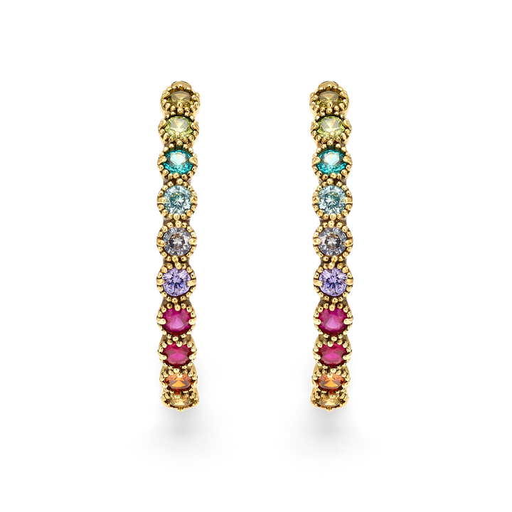 18K Gold Plated Hoop Earrings with Multicolor Swarovski Crystals - Botanic - 2