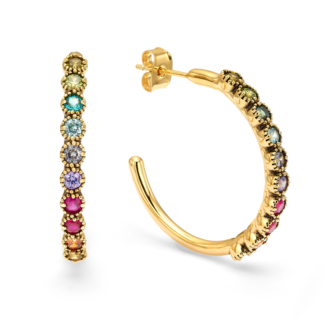 18K Gold Plated Hoop Earrings with Multicolor Swarovski Crystals - Botanic - 4