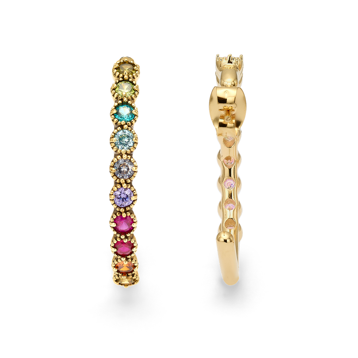 18K Gold Plated Hoop Earrings with Multicolor Swarovski Crystals - Botanic - 5
