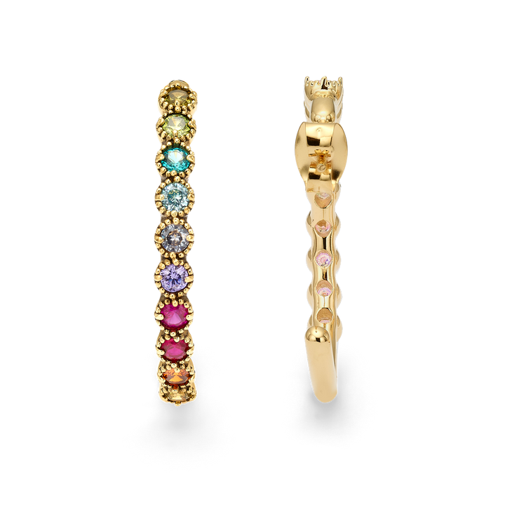18K Gold Plated Hoop Earrings with Multicolor Swarovski Crystals - Botanic - 5