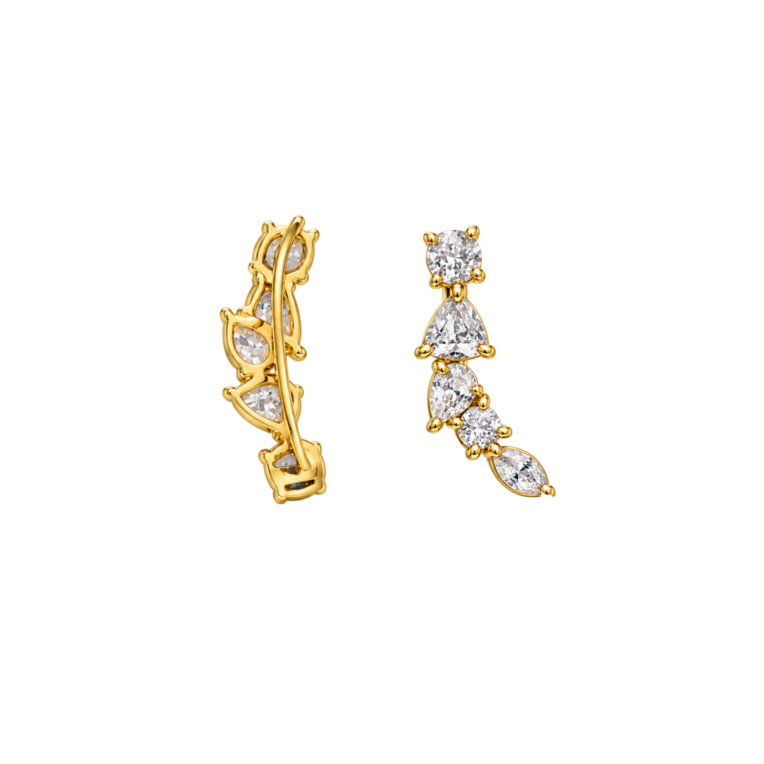 18K Gold Plated Climber Earrings with Zirconia - Botanic