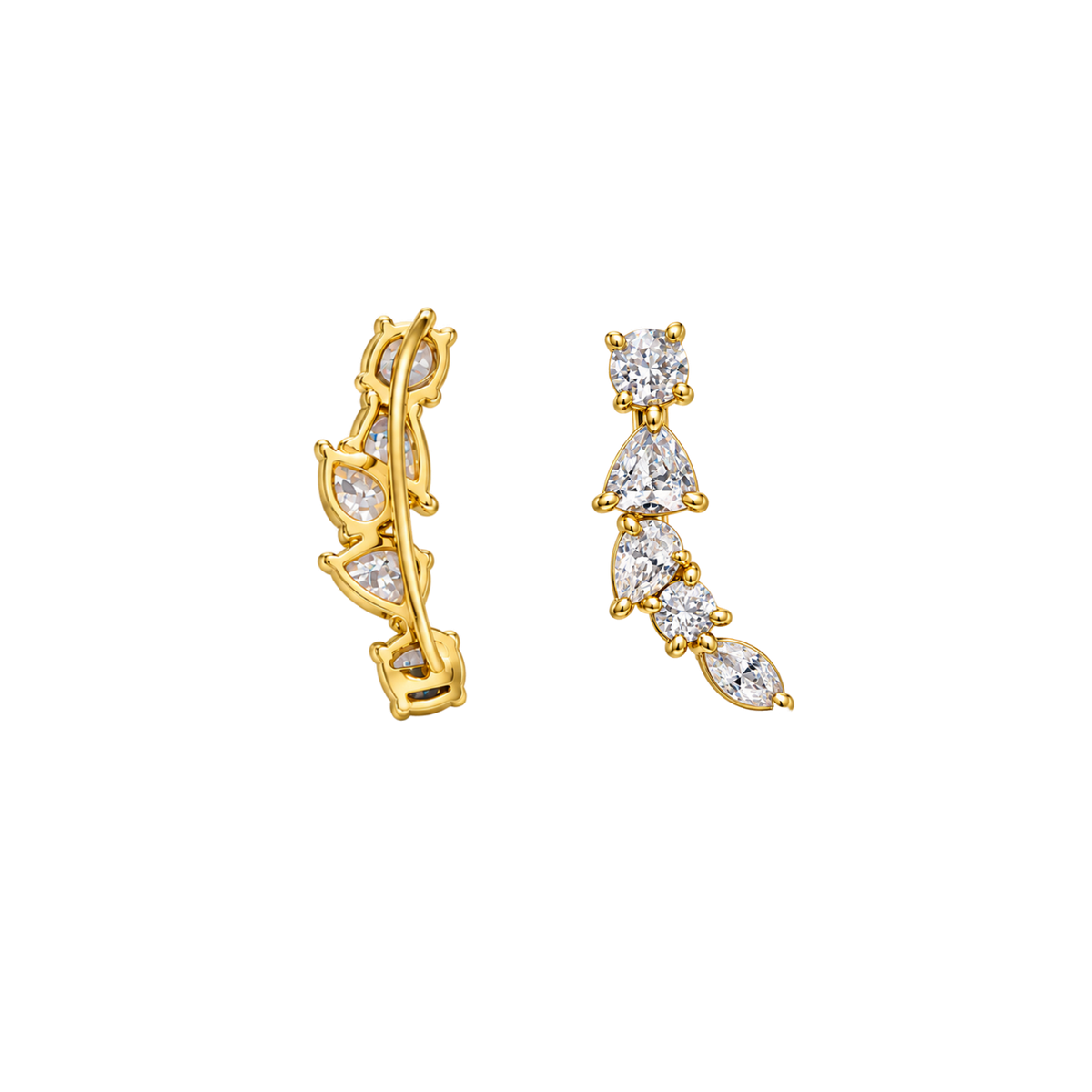 18K Gold Plated Climber Earrings with Zirconia - Botanic