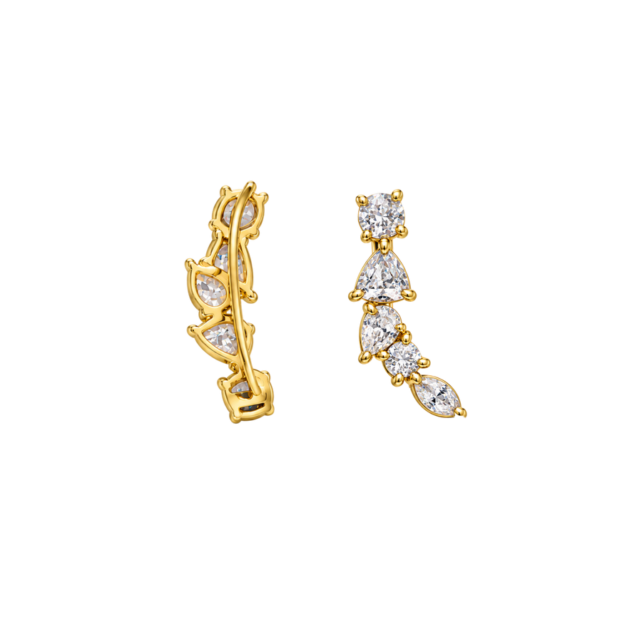 18K Gold Plated Climber Earrings with Zirconia - Botanic