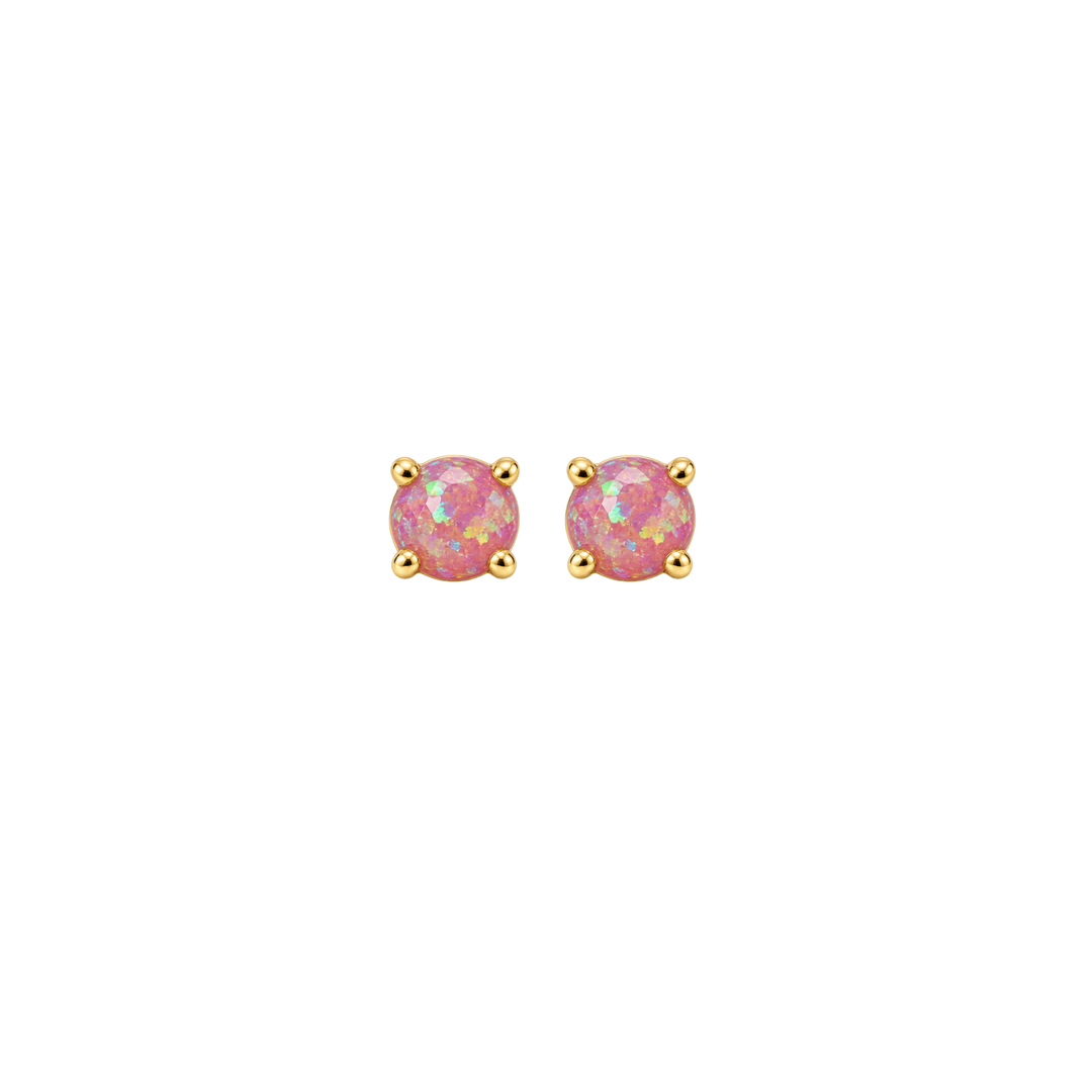 18K Gold Plated Stud Earrings with Pink Lab-Created Opal - Botanic