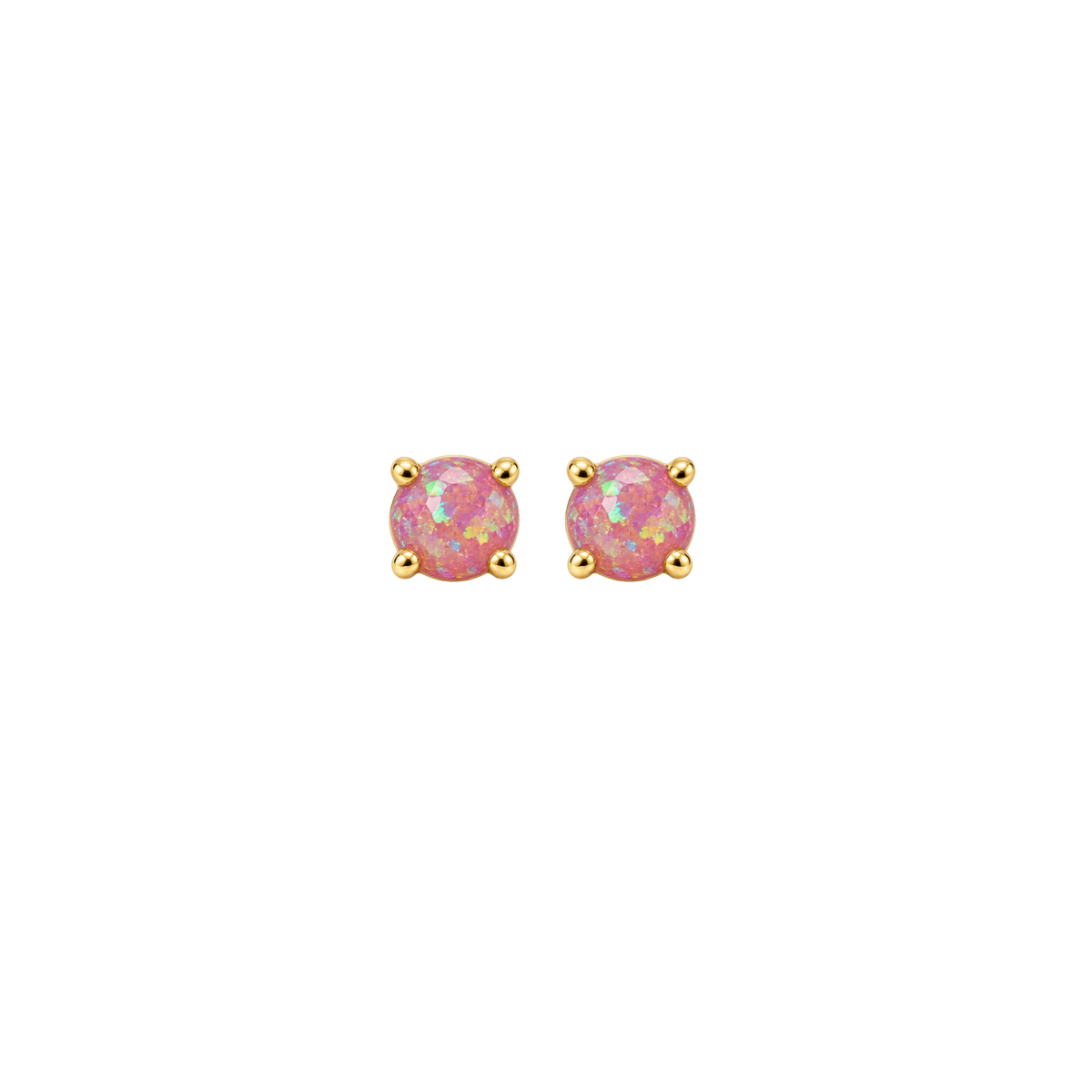 18K Gold Plated Stud Earrings with Pink Lab-Created Opal - Botanic