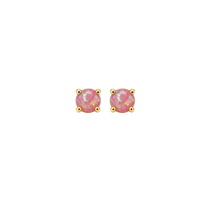 18K Gold Plated Stud Earrings with Pink Lab-Created Opal - Botanic