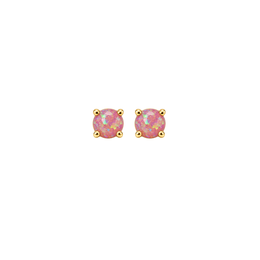 18K Gold Plated Stud Earrings with Pink Lab-Created Opal - Botanic