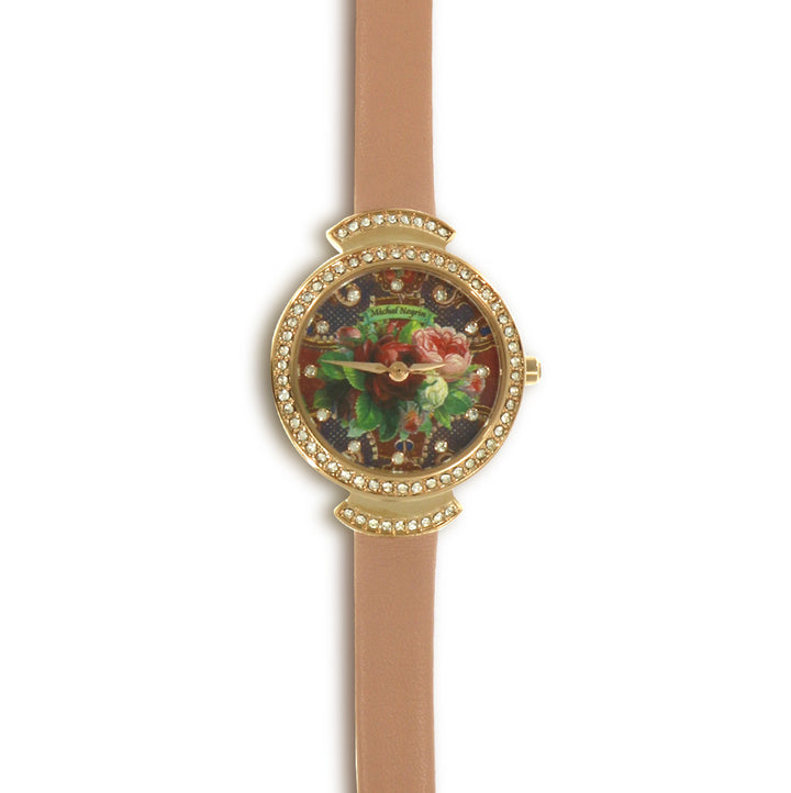 Luxury gold-plated wristwatch and antique pink strap