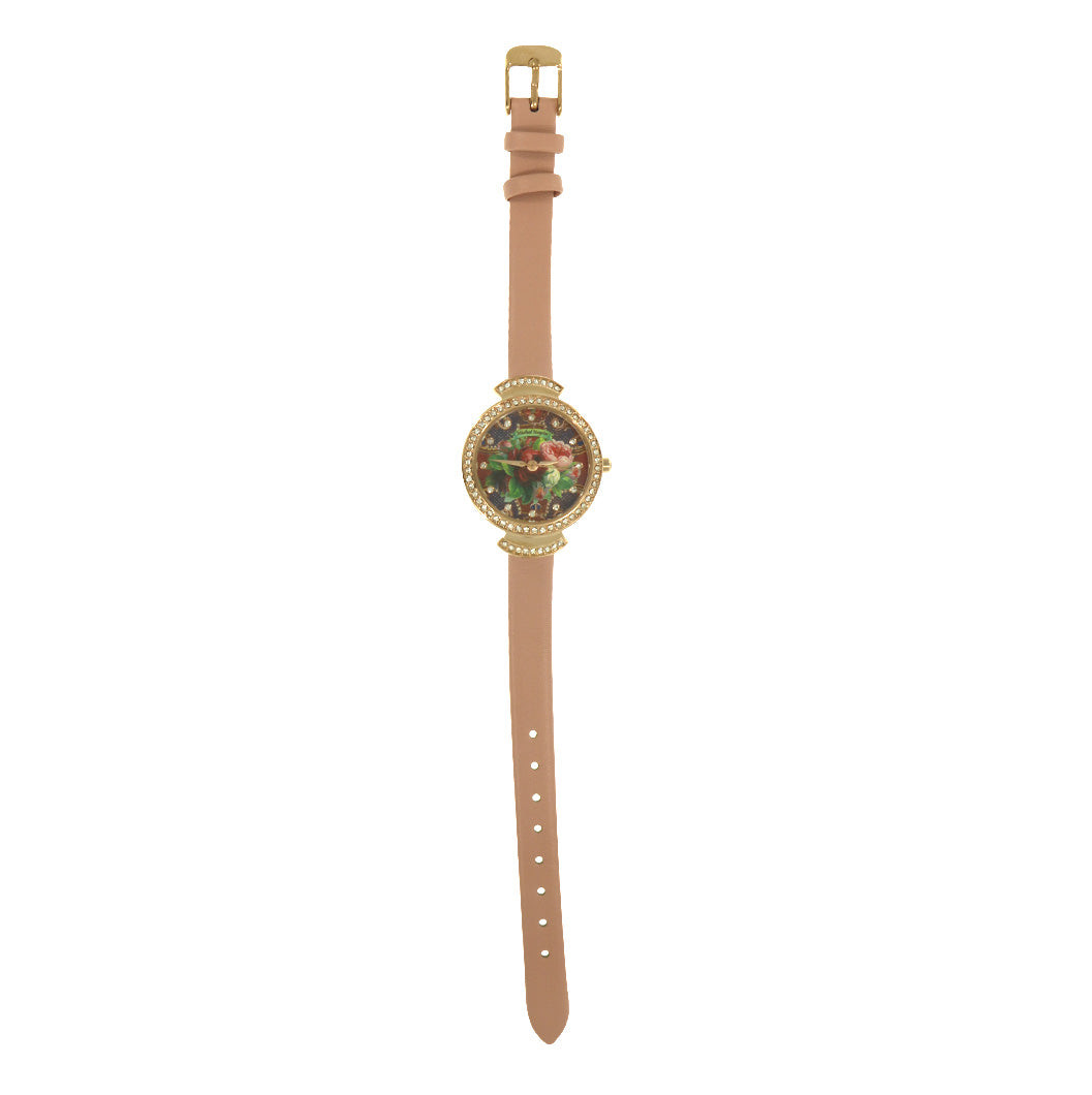 Luxury gold-plated wristwatch and antique pink strap
